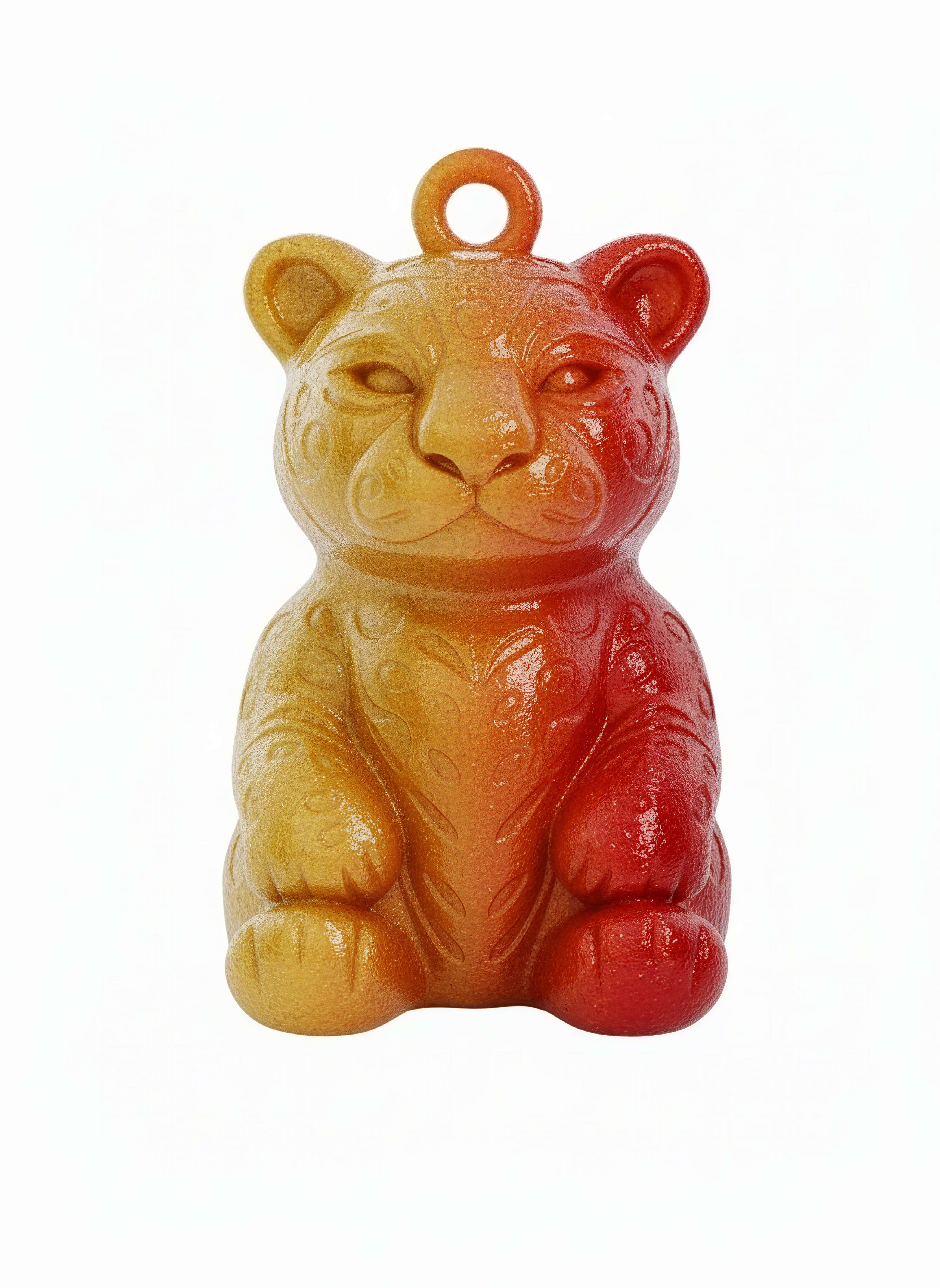 Colgante de jaguar impreso en 3D, degradado dorado y rojo, accesorio de moda moderno.