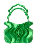 Bolso escultural verde, diseño ondulado, impreso en 3D, accesorio de moda innovador