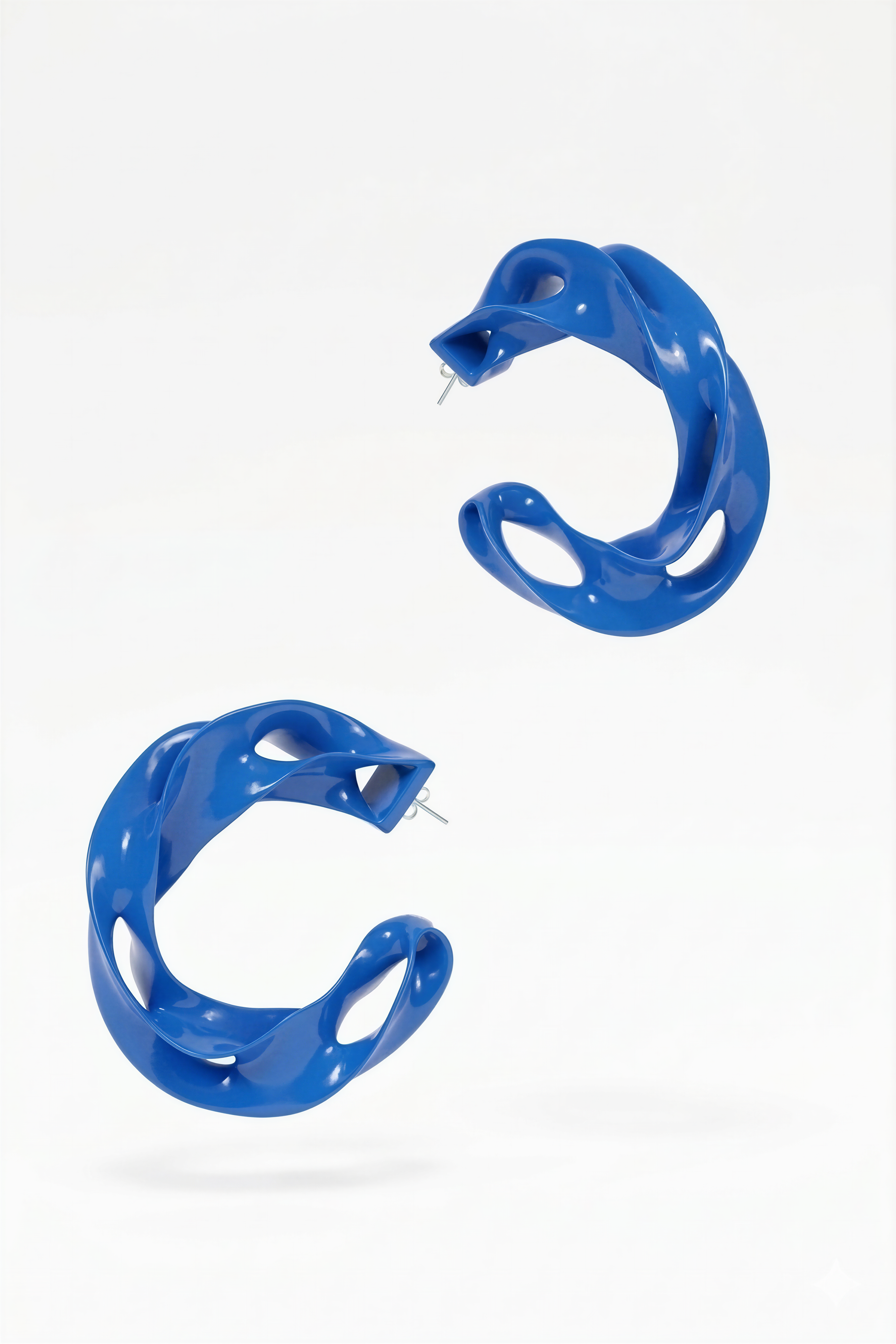 Aretes azules de diseño 3D, forma abstracta, accesorios de moda impresos en 3D.